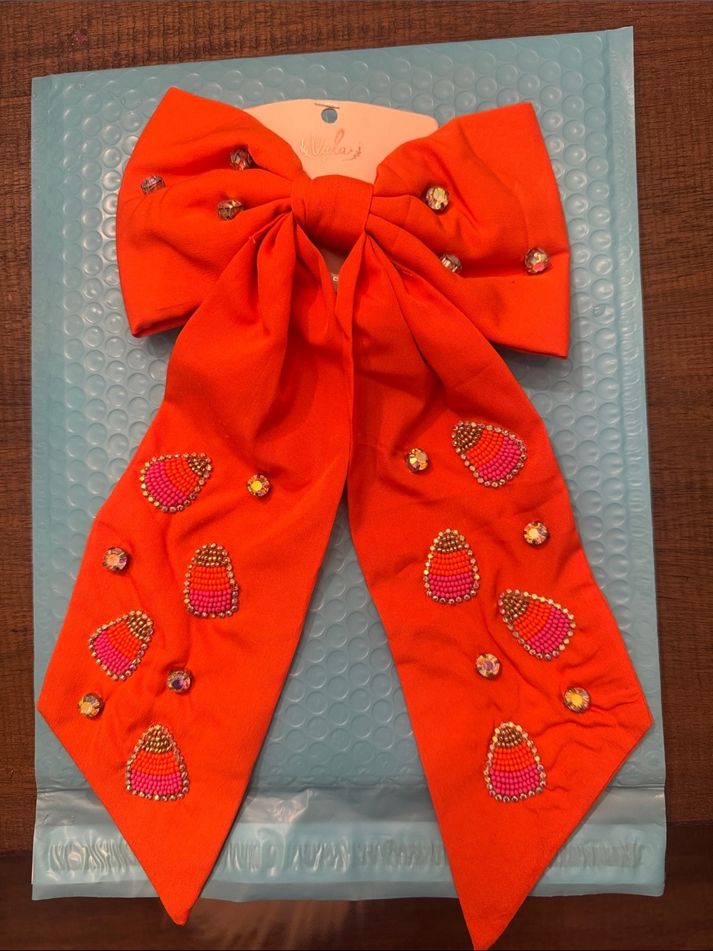 Girls Orange Embellished Bow Hair Clip